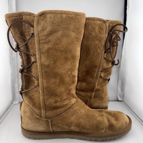 UGG Australia 1010820 Tasman Suede Boots Womens 8M Chestnut Pull On Back Lace - Picture 6 of 13